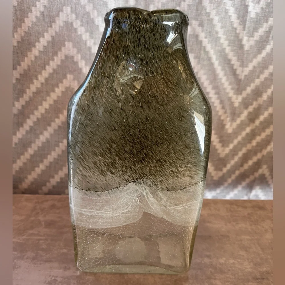Smoked Bent Glass Decorative Vase - Green Accent